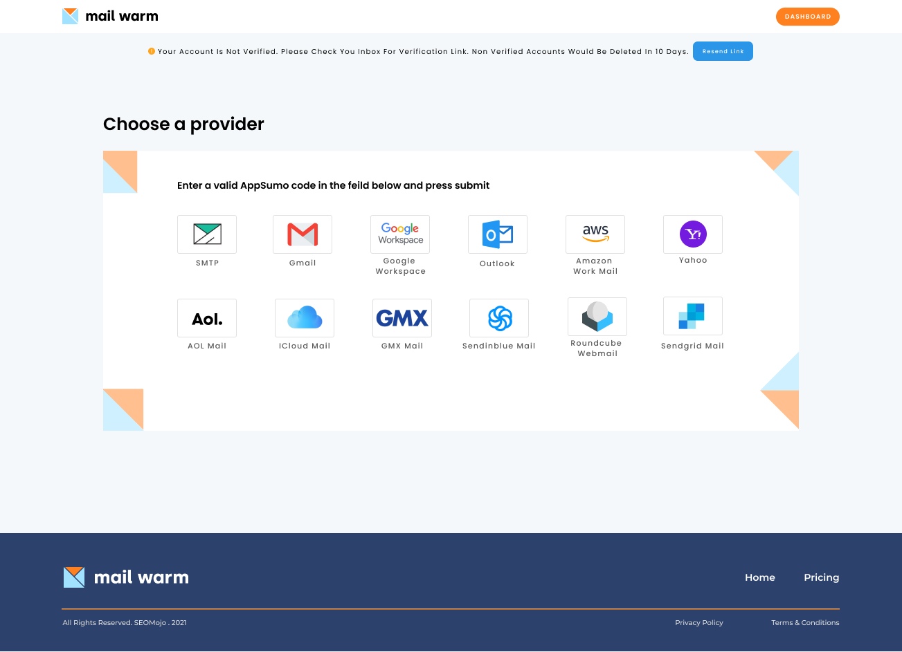 screenshot of Mail Warm